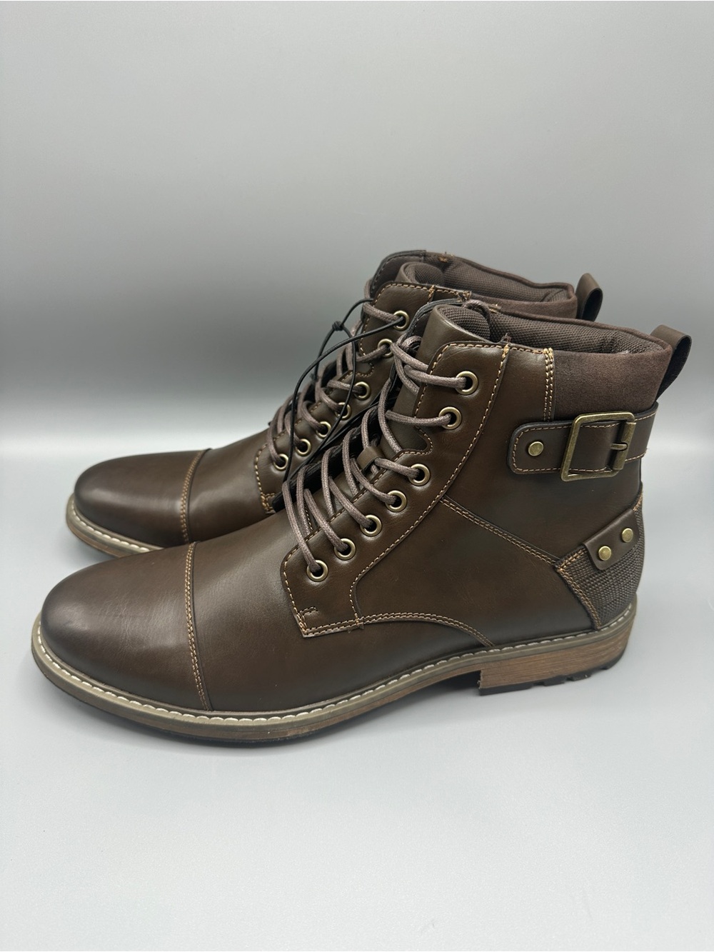 JF J. Ferrar Memory Foam Faux Leather Lace Up Boots Men’s Size 11M Brown